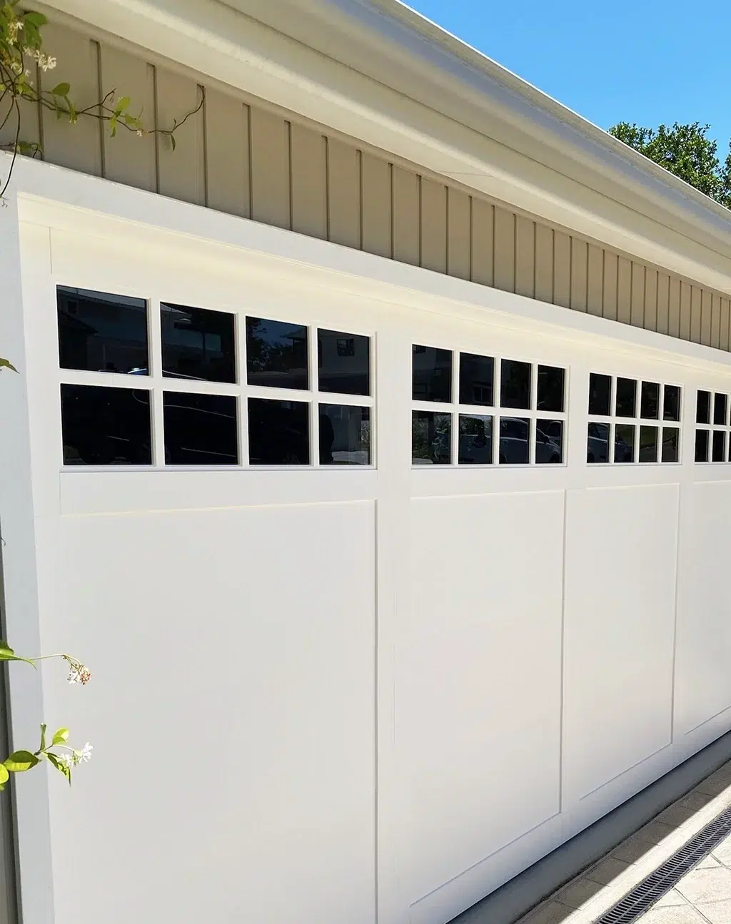 White Hamptons Style Designer Garage Door with windows