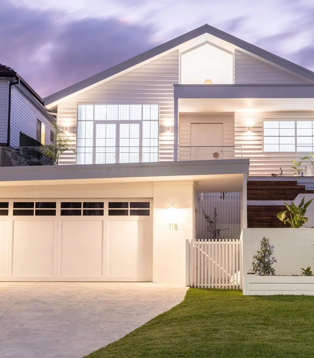 Designer Garage Door. White Hamptons Garage door Style with windows